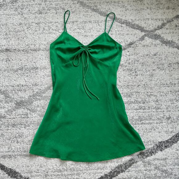 Zara Satin Effect Mini Green Dress Size XS - Picture 7 of 16